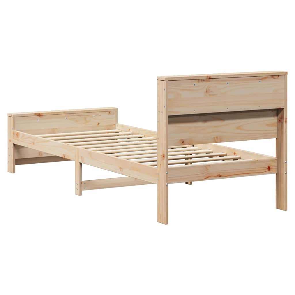 Bed Frame with Headboard Brown 75 x 190 cm Solid pine wood